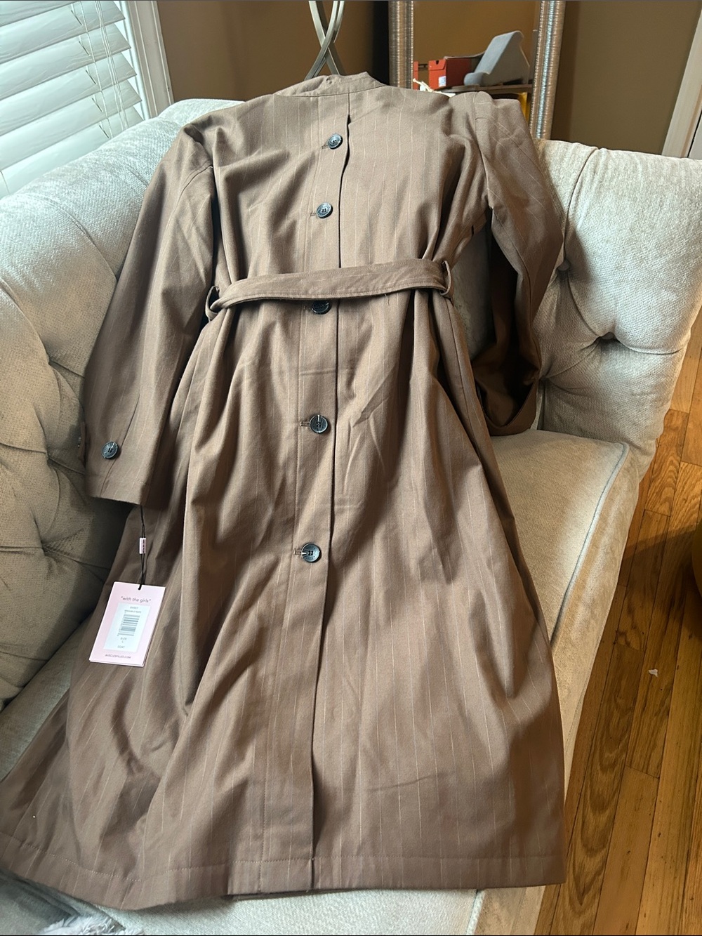 Avec Les Filles Brown Double-Breasted Belted Trench Coat - Picture 8 of 11